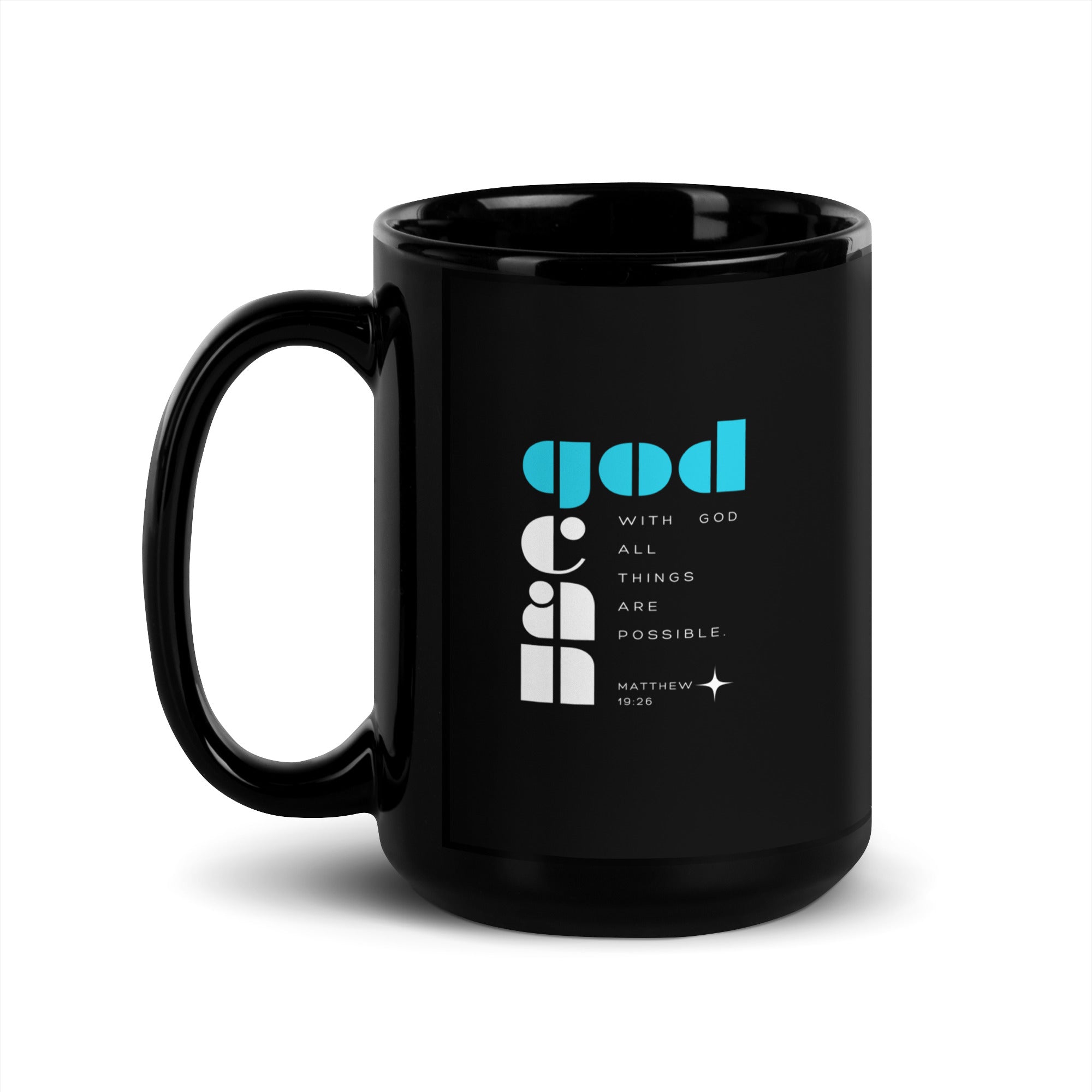 Black Glossy Mug - Matthew 19:26