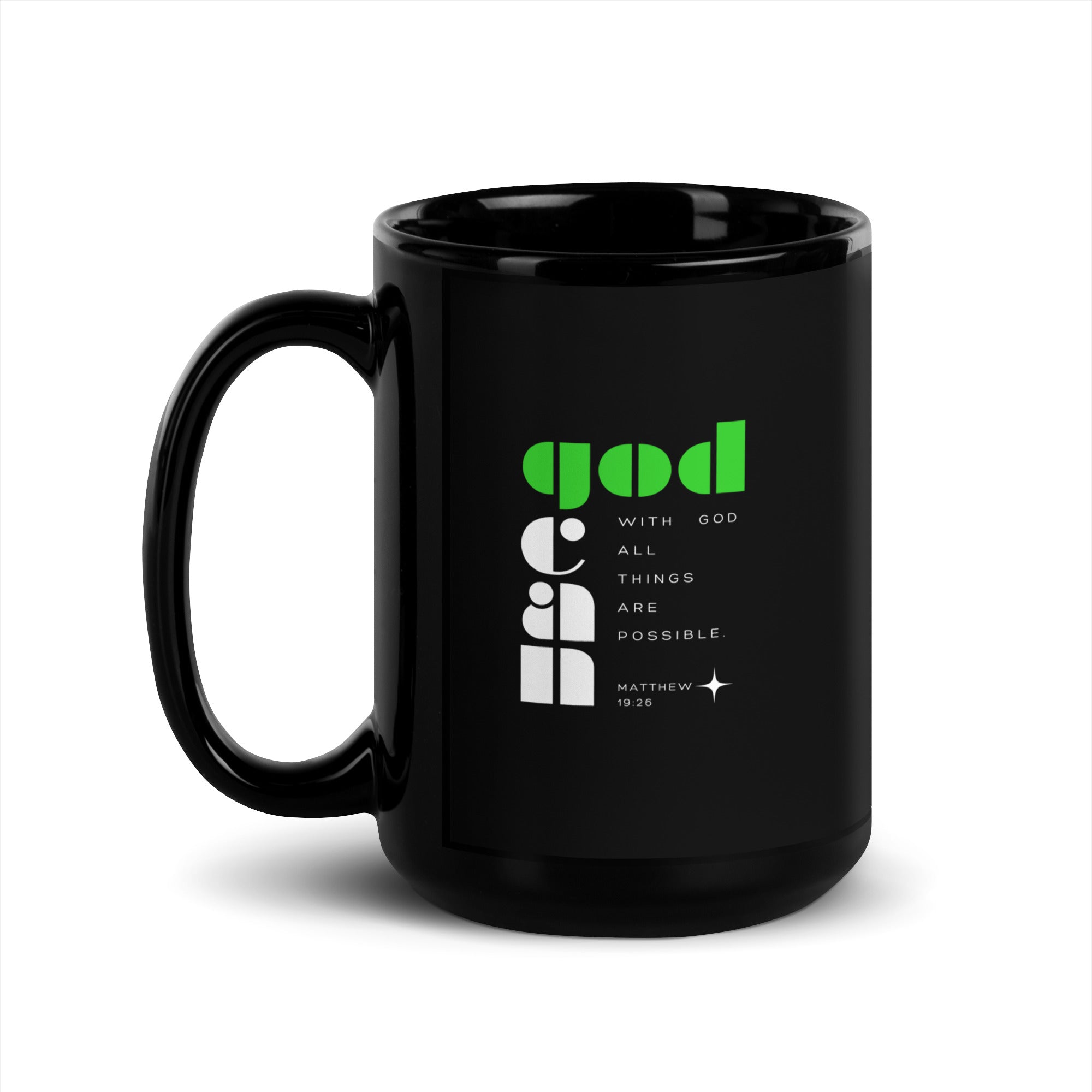 Black Glossy Mug - Matthew 19:26
