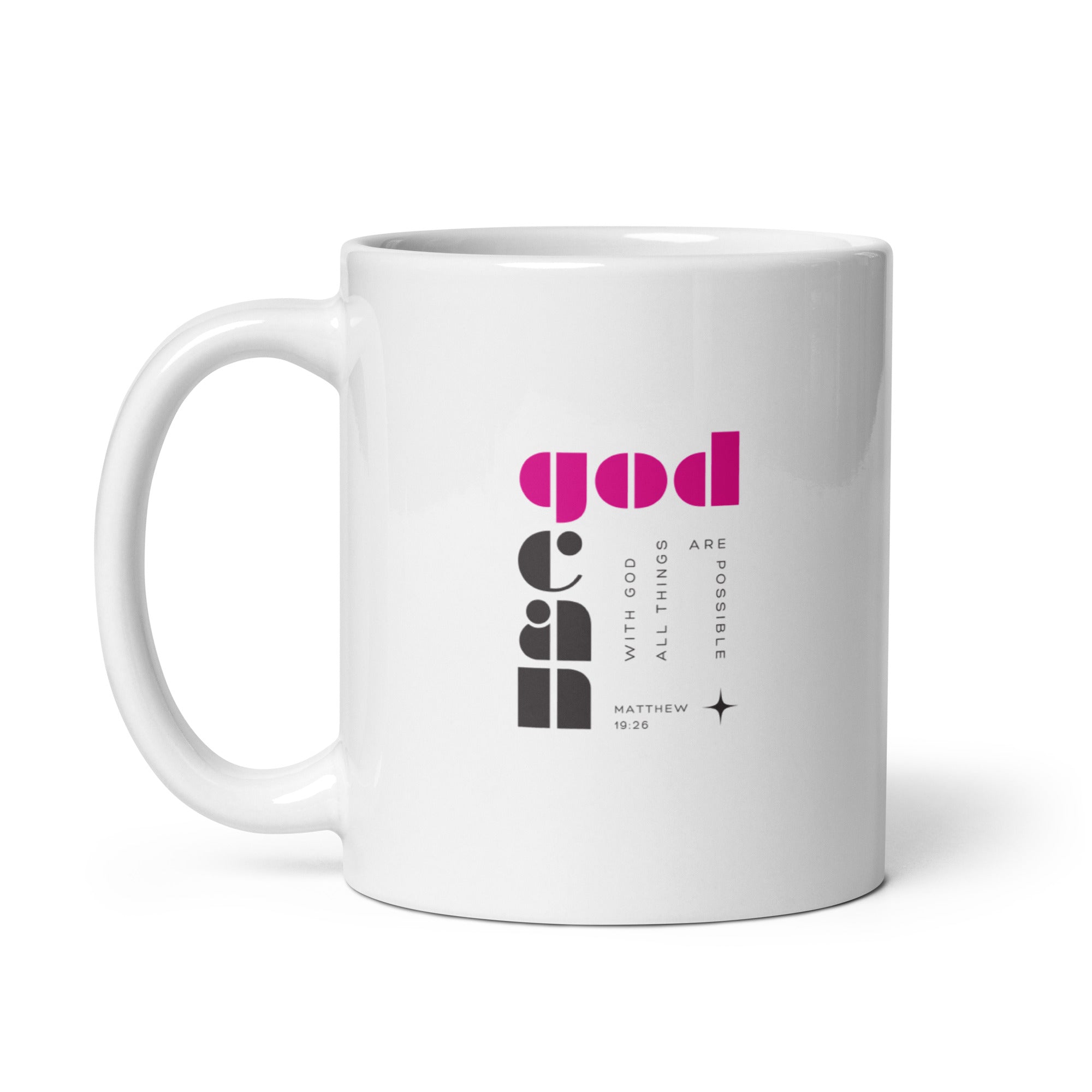 White glossy mug - Matthew 19:26