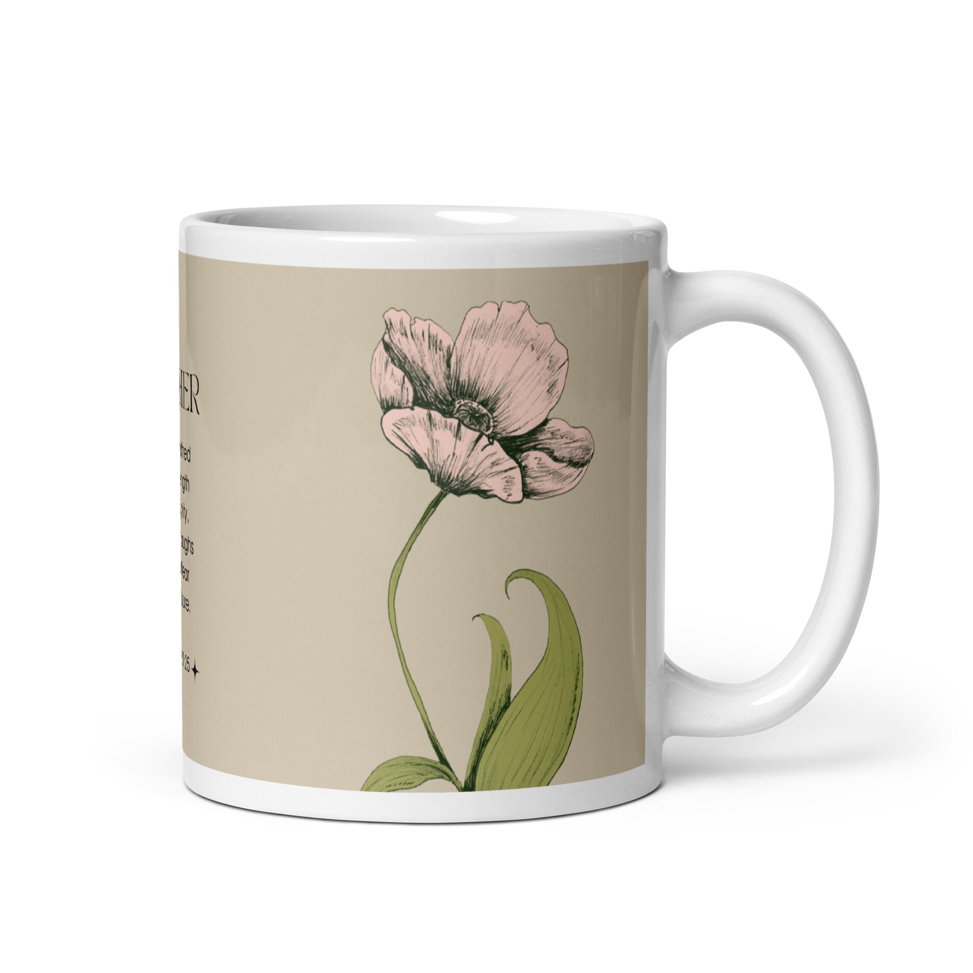 White glossy mug - Mother - Proverbs 31:25
