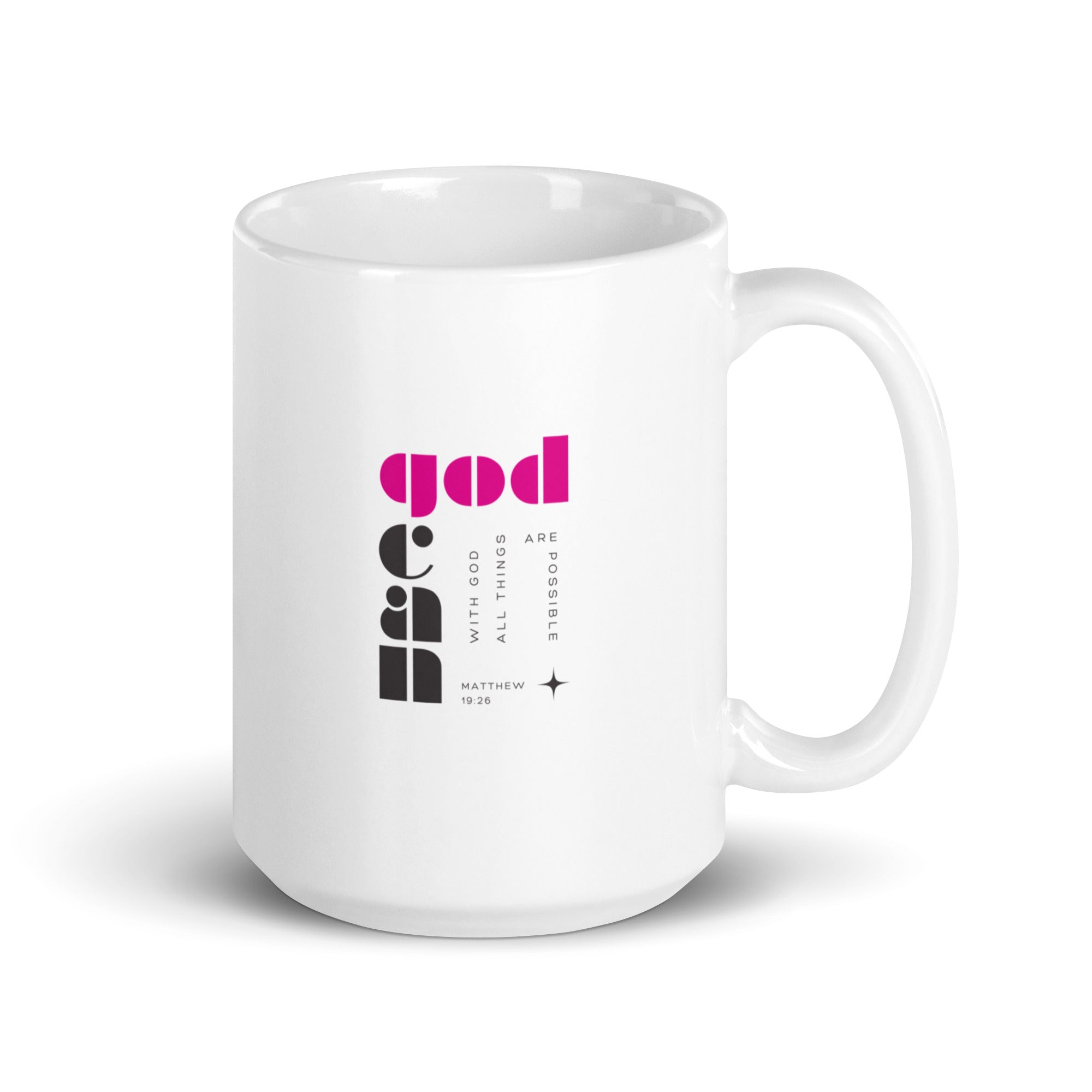 White glossy mug - Matthew 19:26