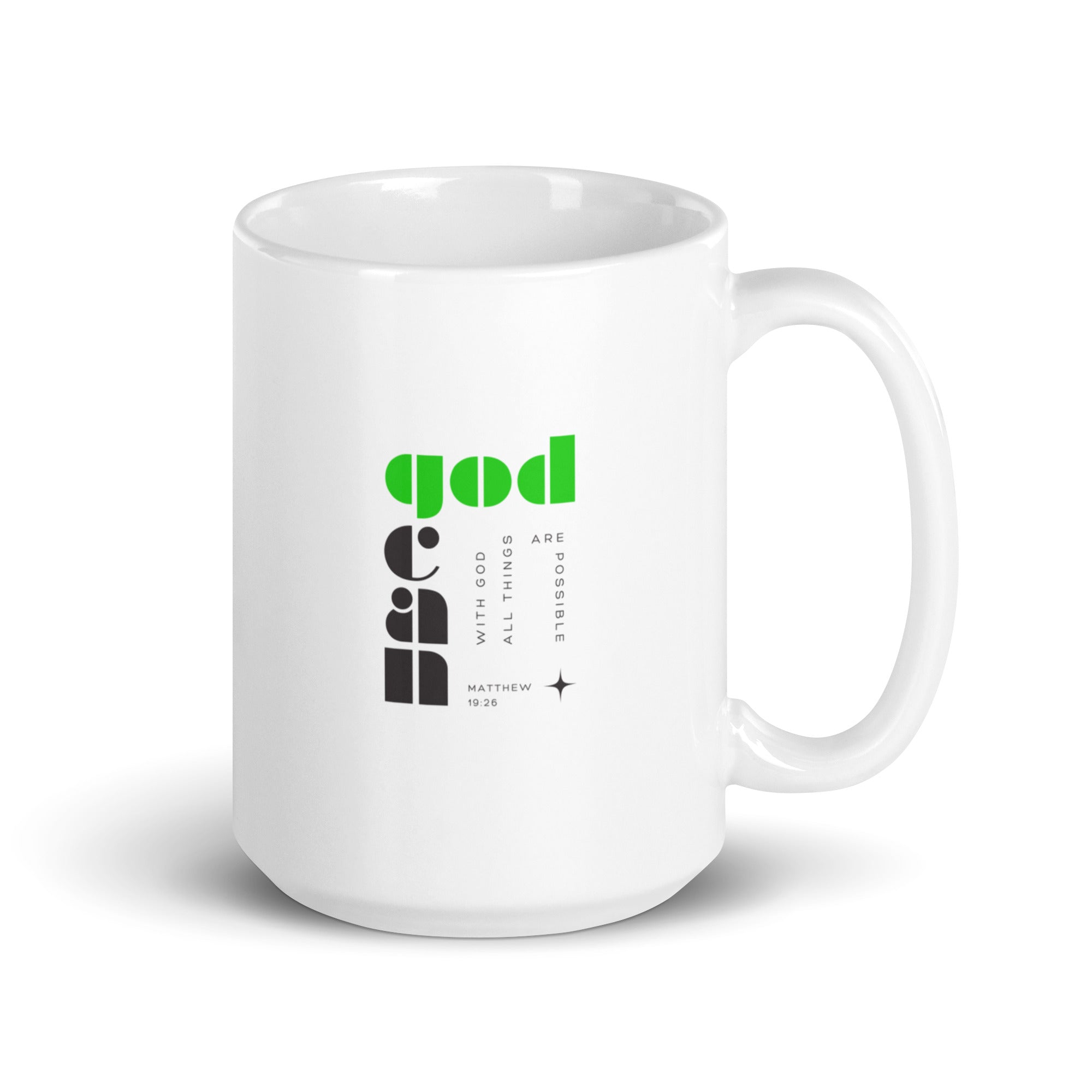 White glossy mug - Matthew 19:26
