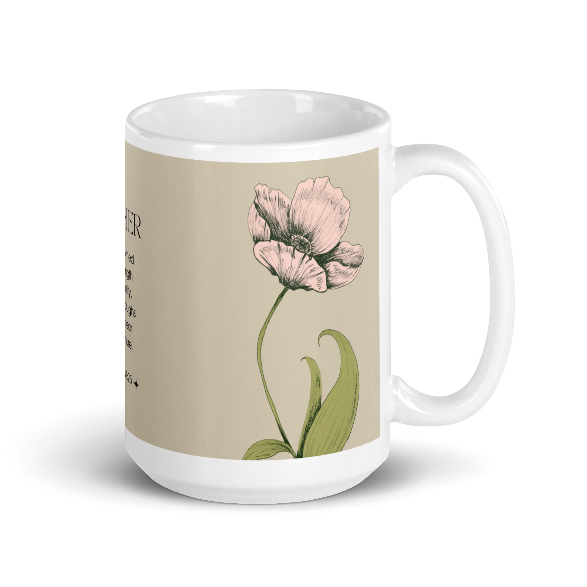 White glossy mug - Mother - Proverbs 31:25