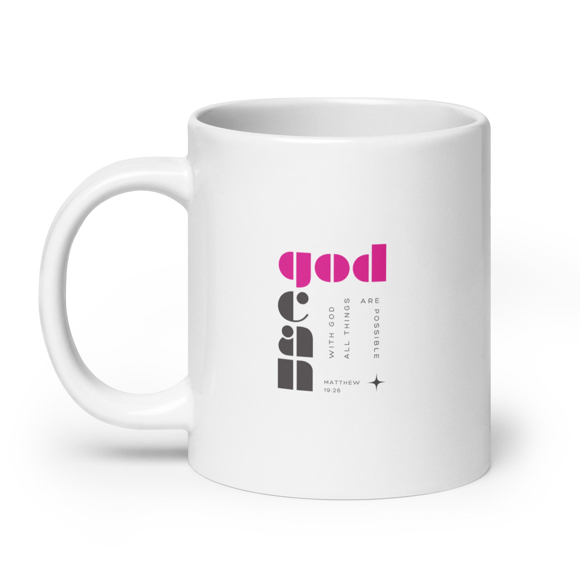 White glossy mug - Matthew 19:26