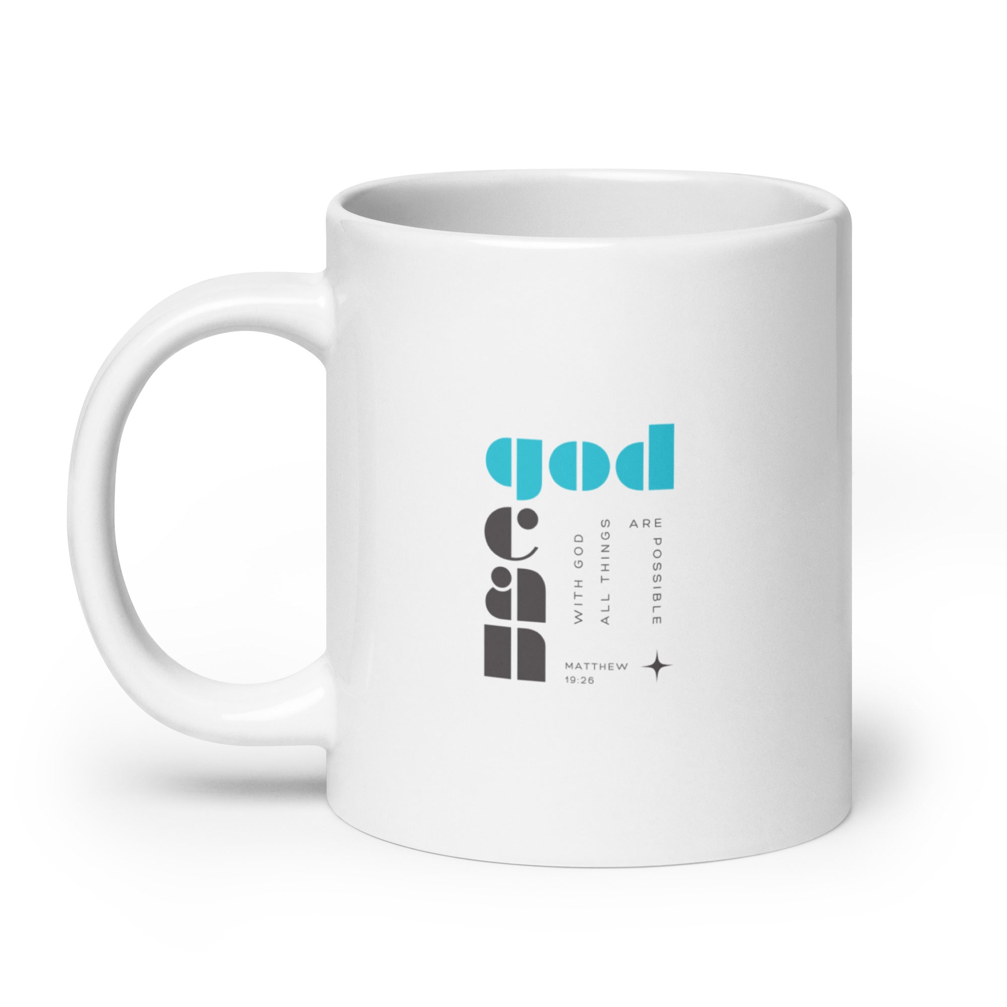 White glossy mug - Matthew 19:26