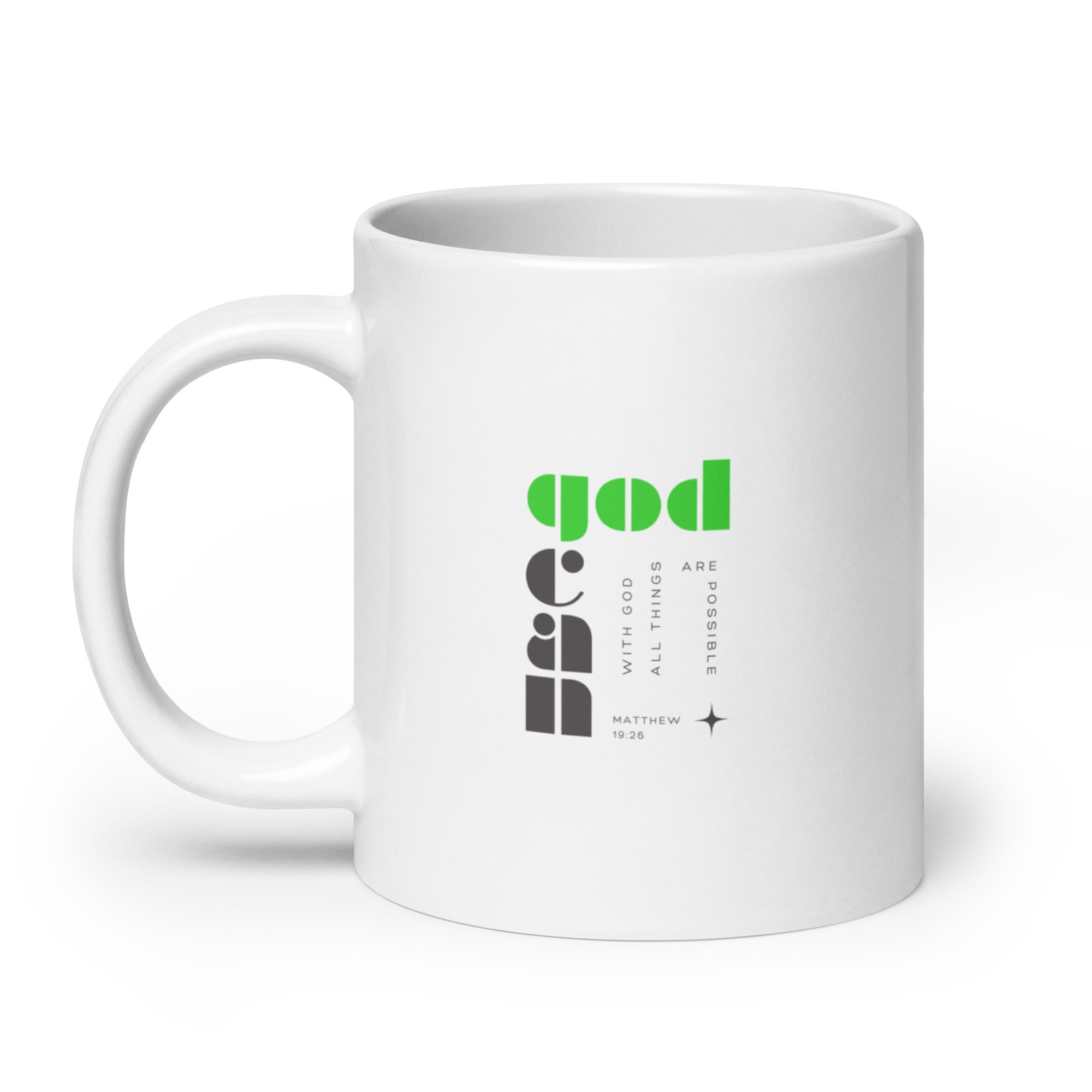 White glossy mug - Matthew 19:26