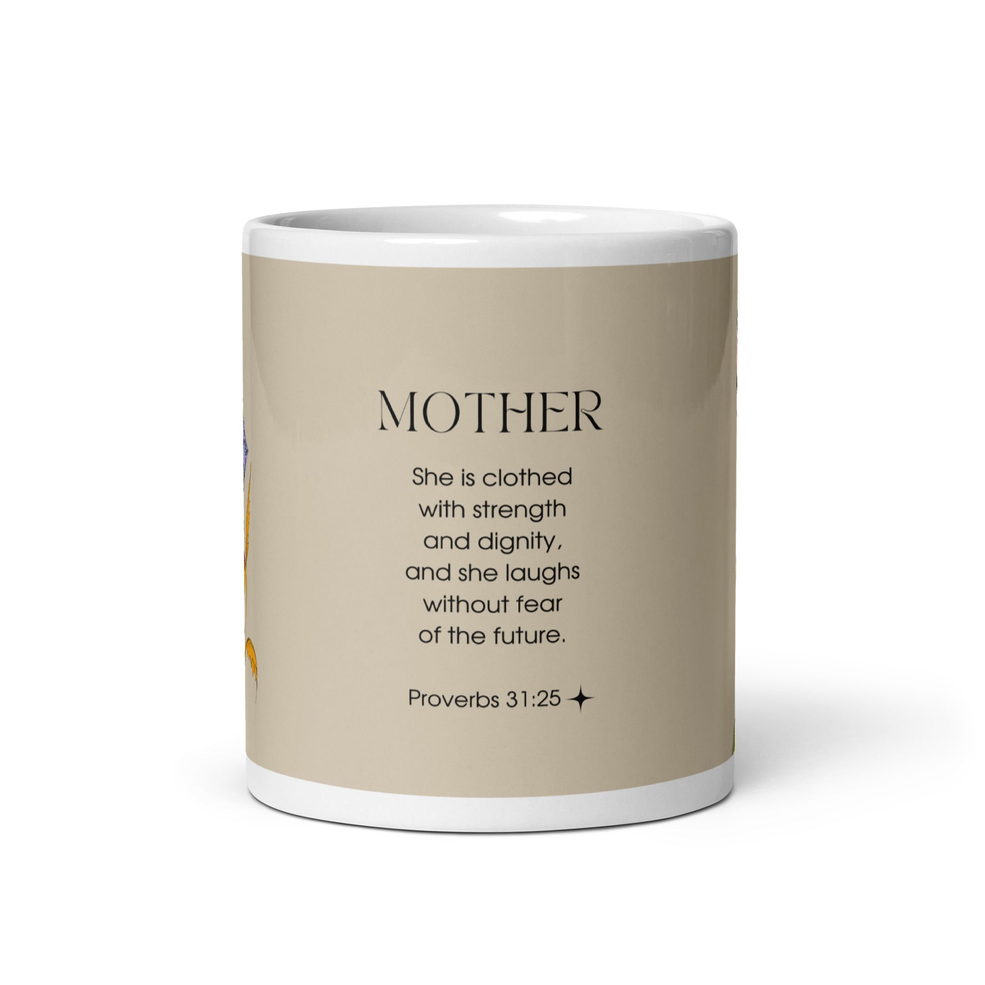 White glossy mug - Mother - Proverbs 31:25