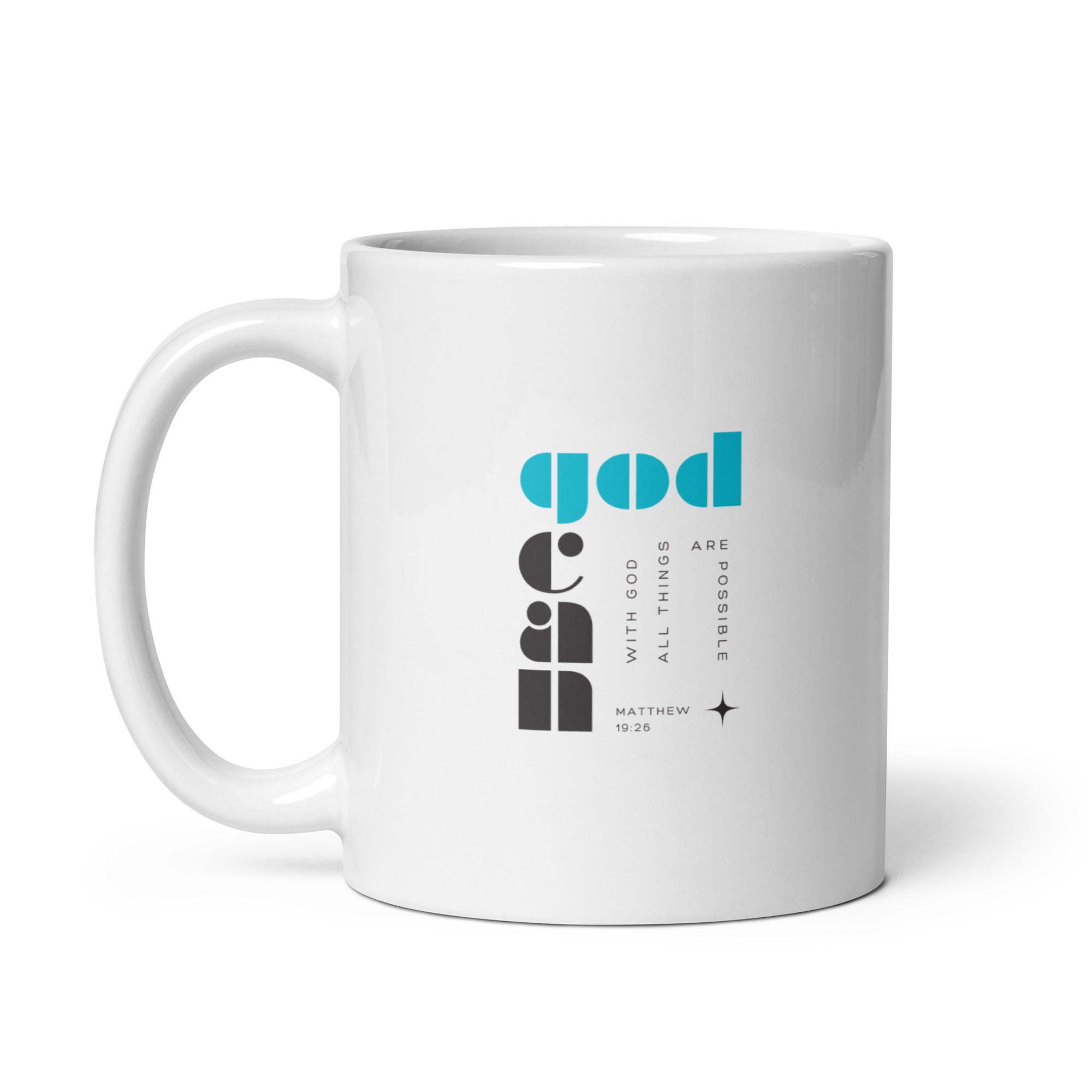 White glossy mug - Matthew 19:26