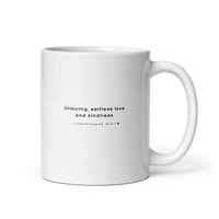 White glossy mug - 1 Corinthians 13:4-7