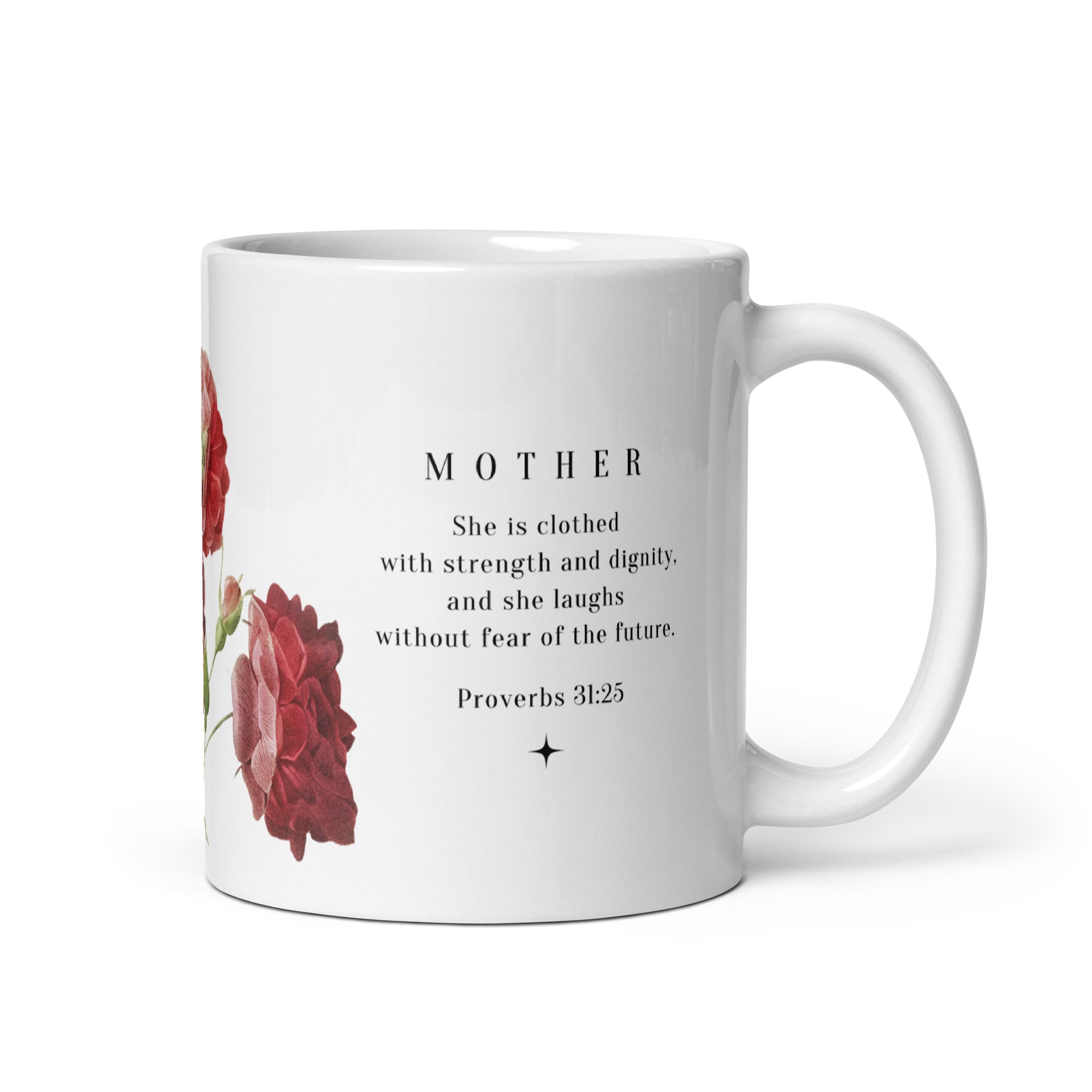 White glossy mug - Mother - Proverbs 31:25