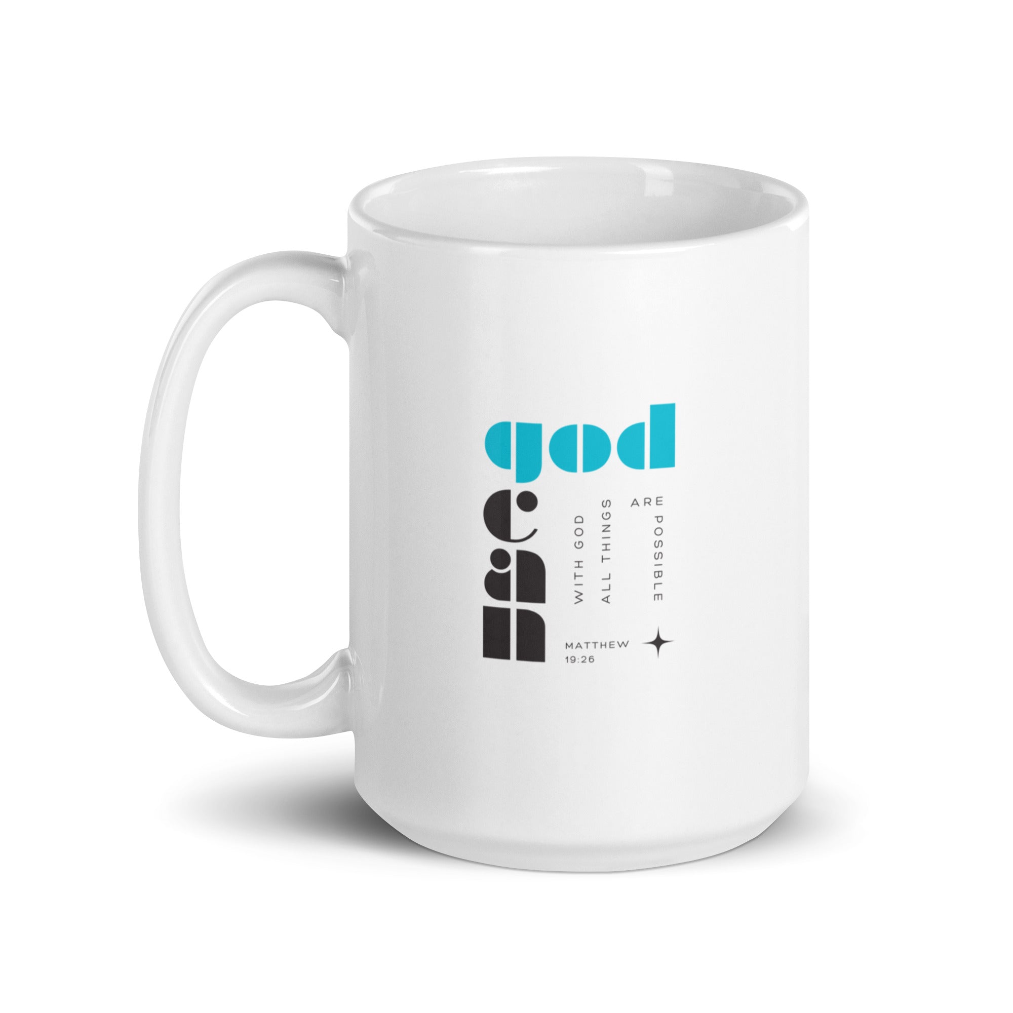 White glossy mug - Matthew 19:26