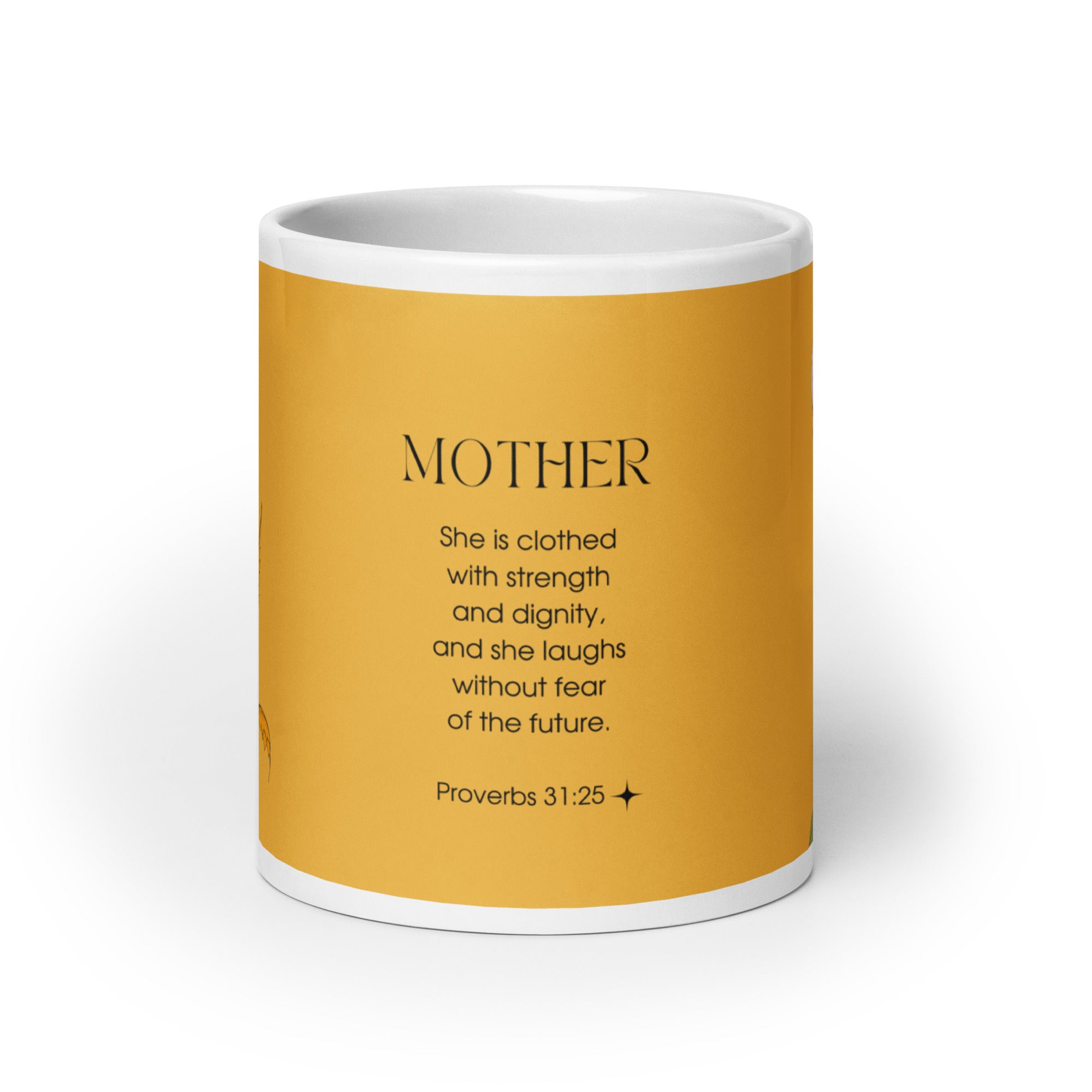 White glossy mug - Mother - Proverbs 31:25