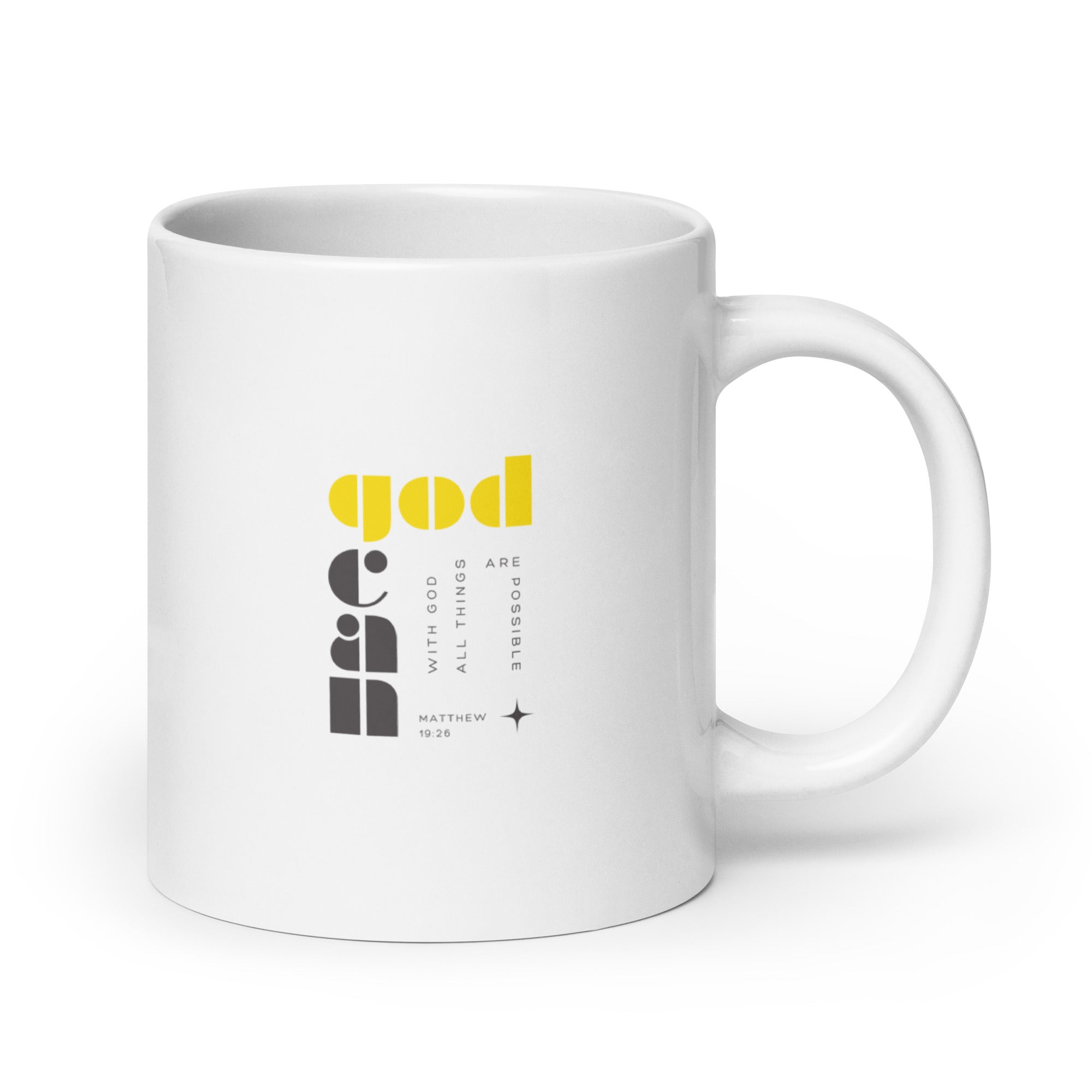 White glossy mug - Matthew 19:26